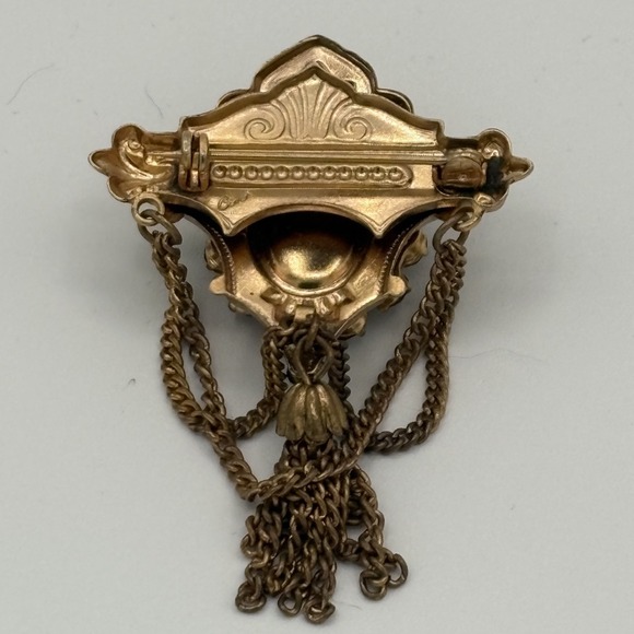 Coro Cameo Brooch Pin Gold Tone Faux Pearl Victorian Revival Rhinestone Vintage - Picture 8 of 12